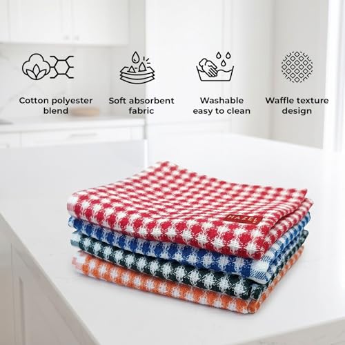 Image of HAZEL Kitchen Cleaning Cloth Set of 4 | Cotton Polyester Waffle Weave Towels for Cleaning, Wiping & Drying 30x50 cm | Reusable Kitchen Napkins