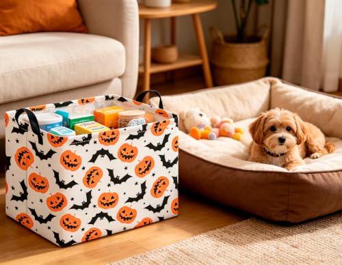 Image of CLOCOR Rectangular Storage Basket Empty,Gift Basket,Waterproof Storage Bin with Handles,Room Decor(Black Star Halloween)