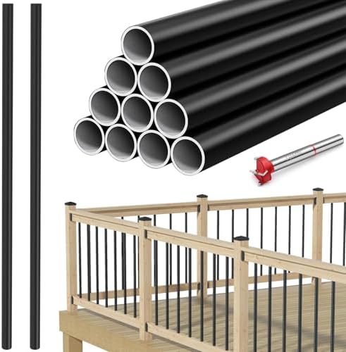 12 Pack 26" Thicker Aluminum Deck Balusters, 3/4" OD Black Hollow Round Metal Balusters, Deck Spindles with Drill Bit for Deck Railing Porch Staircase