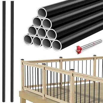 12 Pack 26" Thicker Aluminum Deck Balusters, 3/4" OD Black Hollow Round Metal Balusters, Deck Spindles with Drill Bit for Deck Railing Porch Staircase