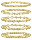 Howoo 18K Gold Plated Bracelets for Women Beaded Bracelets Stack Stretch Bead Ball Jewelry for Women Trendy