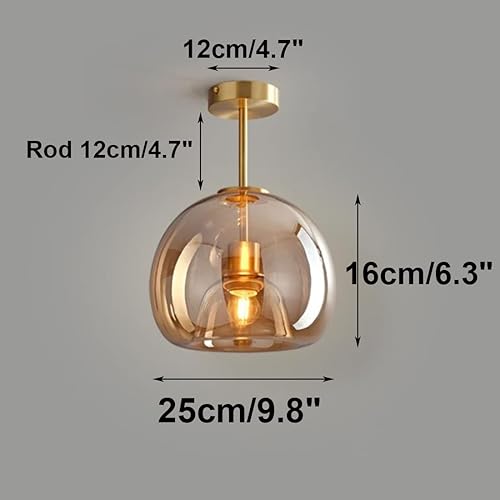 Miniatura 6 de Lámpara de techo semiempotrada de cristal dorada con pantalla de vidrio ámbar, lámpara de techo moderna de mediados de siglo para pasillo,