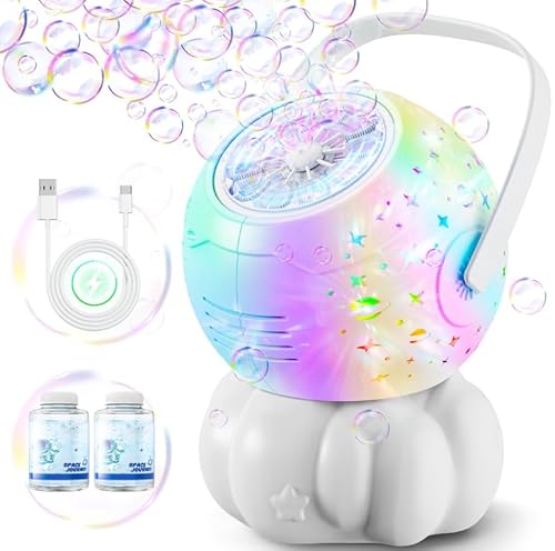 Rechargeable Bubble Machine with Multicolor LED Lights - Blow Larger Bubbles - Automatic 600ml Bubble Maker for Kids - Outdoor Toys for Toddlers, Ages 3-8 Boys Girls, Party Birthday Gifts, Easter