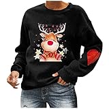 Weihnachten Sweatshirt Damen Weihnachtspullover Teenager Mädchen Langarm Rundhals Shirt mit Christmas Muster Aufdruck Weihnachtspulli Xmas Pulli Ugly Sweater Warm Baumwolle Winterpullover Outwear