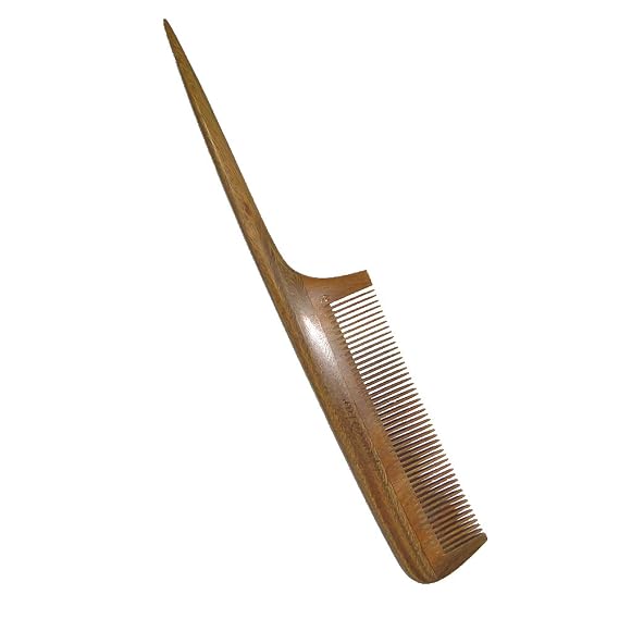 Fine Tooth Comb,New Star Anti-Static Green Sandalwood Rat Tail Comb with Thin and Long Handle