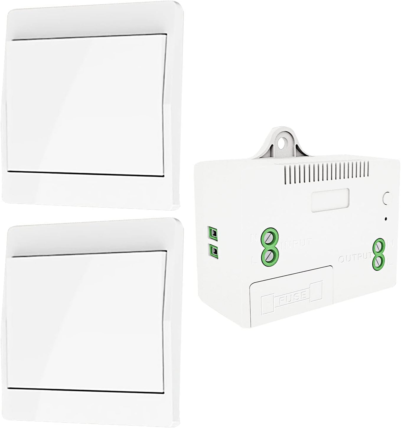 DieseRC Wireless Kinetic Light Switch Radio Frequency Safety Switch and 1000W Relay receiver controller with Fuse, No Battery Self-generating switch (2 ways 1 key kit)