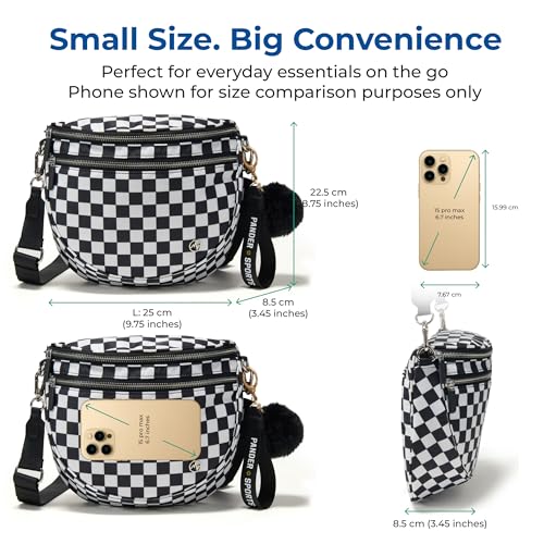Image of Pander Crossbody Bum Bag for Women, Everyday Nylon Shoulder Bag with Pompom Keychain Wristlet Bag Charm, Adjustable Strap