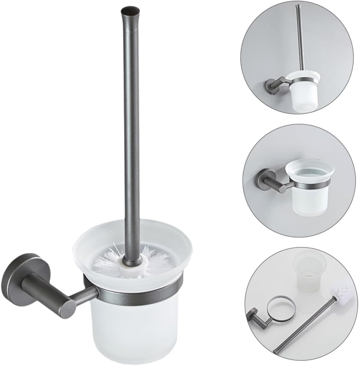 Long Handle Wall Mount Toilet Brush with Thick Soft Bristles and Handle Glass Base Holder for Deep Cleaning Bathroom Stains Space-Saving Design for Home and Urinal Use