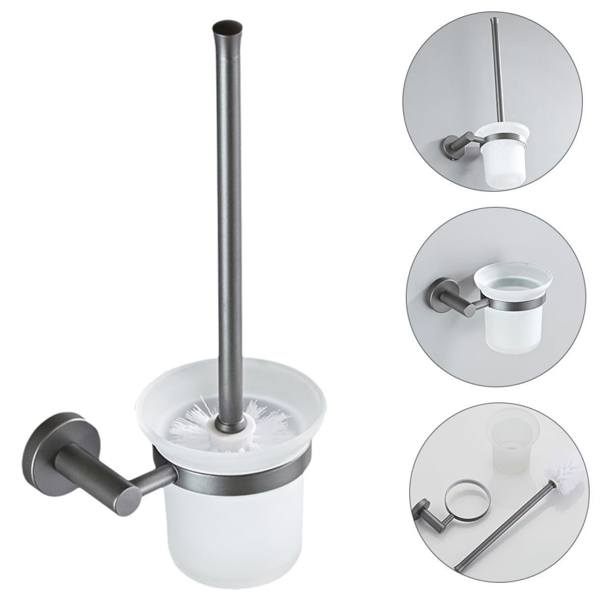 HEMOTON Cepillo de Baño Diseño Simple y Duradero para Inodoro de Mango Largo con Base de Vidrio, Montado en Pared para Limpieza Óptima del Baño
