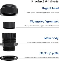 Vista 3 de RTNLIT Prensaestopas NPT de 1-1/4 pulgadas, conectores de cable de alivio de tensión de plástico de nailon ajustable impermeable con juntas