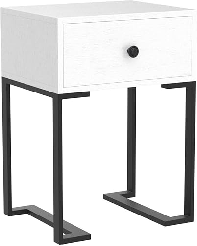 Miniatura 5 de VECELO Juego de 2 mesitas de noche modernas con extremo de cajón, mesa auxiliar para dormitorio, sala de estar, espacio pequeño, mesita de noche con