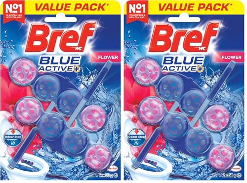 Bref Blue Active Flower Blossom, Rim Block Toilet Cleaner, 2x50g, 100 Grams (Pack of 2)