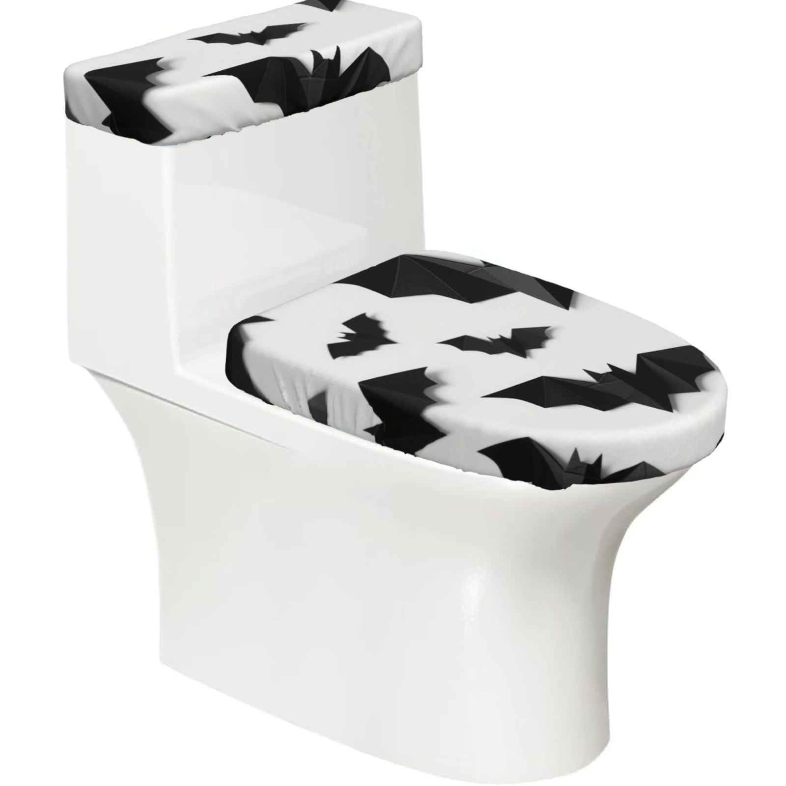 FekiLoot Halloween Bats Toilet Lid Cover and Toilet Tank Cover Set of 2,Dust Splash Resistant Toilet Top Covers Soft Washable Toilet Lid Seat Cover for Bathroom Office Home Decor