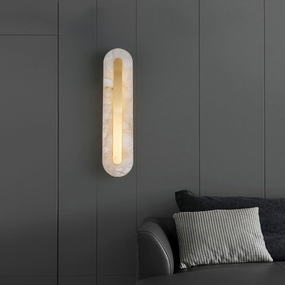 Lámpara de pared cobre ovalada con luz cálida , aplique alabastro natural, lámpara tocador mármol moderna, escalera, porche, sala estar, restaurante, cocina, accesorios iluminación montados en la