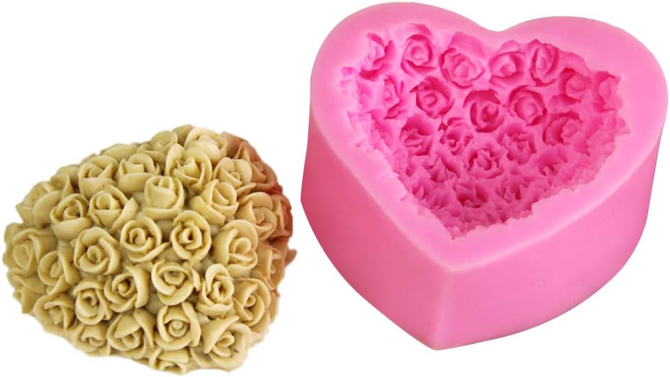 OBTANIM Small Silicone 3D Rose Flower Mold Love Heart Shape Fondant Soap Cake Mould for Chocolate Wedding Valentine