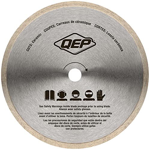 QEP 7\" Continuous Rim Premium Diamond Blade for Wet or Dry Cutting of Ceramic, Porcelain, and Marble Tile, Silver