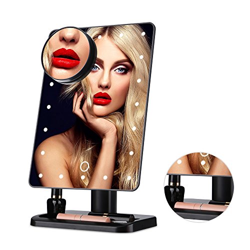 LUXACURY Vanity Mirror Led Bluetooth Make up Mirror with Lights and Magnifier Touch Screen and 10X Magnification, Wireless Bluetooth + Speakerphone & USB Charger,Bluetooth Led Mirror (Black)