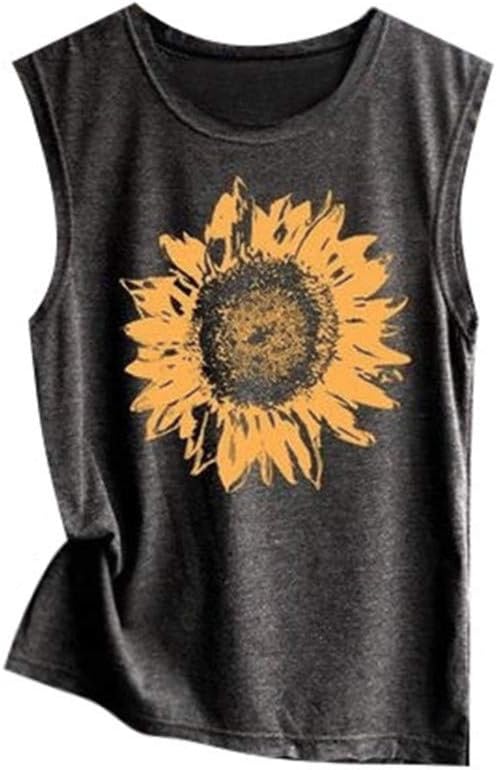 iPOGP Blouse Women Summer Sleeveless Print Casual Tank Soft Tops T Shirt Girls Fashion 2019(Dark Gray,L)
