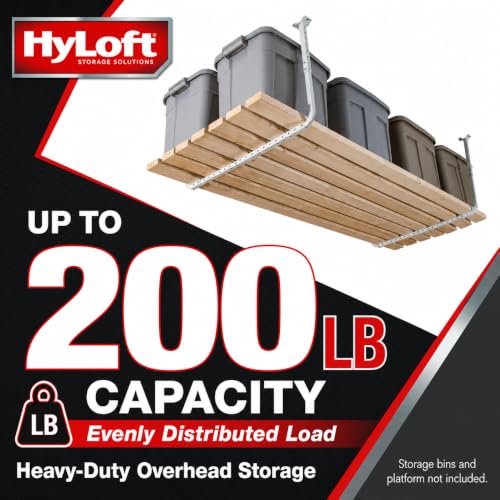 Image of HyLoft 33 in. x 34 in. Adjustable Garage Ceiling Mount Storage Rack Kit, Garage Overhead Storage Bracket, 80842-10, White