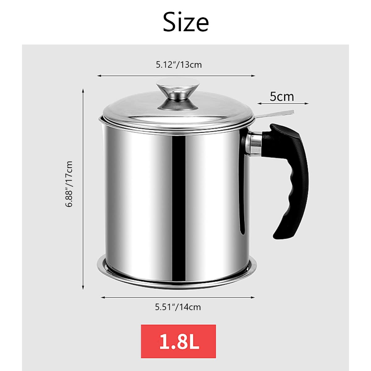 LEIYTFE Filtro De Aceite 47.34oz/ 60.8oz Acero Inoxidable,Colador Y Contenedor De Grasa, Lata De Almacenamiento De Aceite De Cocina para Grasa,Aceite De Fritura Caliente (Size : 1.8L)
