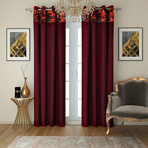 Image of Swayam 100% Blackout Polyester Door Curtain for Living Room & Bedroom | 7.5 Feet | Room Darkening Curtain with Eyelets | Pack of 2 | Solid Design - Maroon