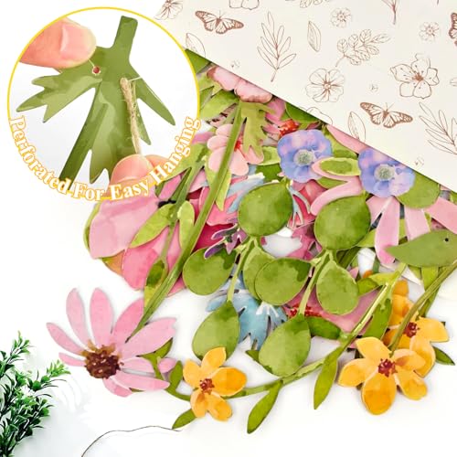 Image of Butterfly Banner Wildflower Party Decorations Paper Flower Leaves Banner Butterfly Garland for Wall Decoration Spring Baby Shower Wedding Backdrop Decorations