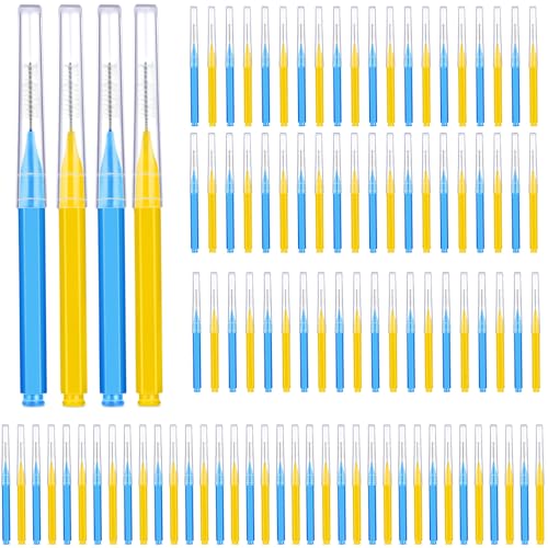 Image of Patelai 100 Pieces Braces Dental Brush for Cleaner Interdental Toothpick Dental Tooth Flossing Head Oral Hygiene Flosser Toothpick Cleaners Tooth Tool(Blue, Yellow,Multiple Sizes)