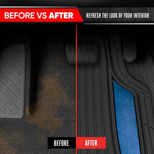 Image of Motor Trend ChromeTech Car Floor Mats Full Set - Durable Rubber Floor Mats for Cars with Two Tone Accent, All Weather Interior Protection for Front and Rear with Non-Slip Backing, Black /Blue