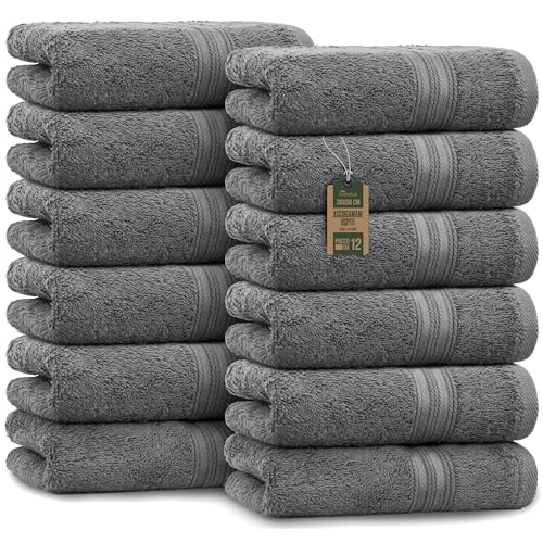 NatureMark Asciugamani per ospiti – Confezione da 12 (30x50 cm), 100% cotone, certificazione Oeko-Tex, morbidi, assorbenti e facili da curare – Per bagno, ospiti e spa – Colore Grigio Antracite