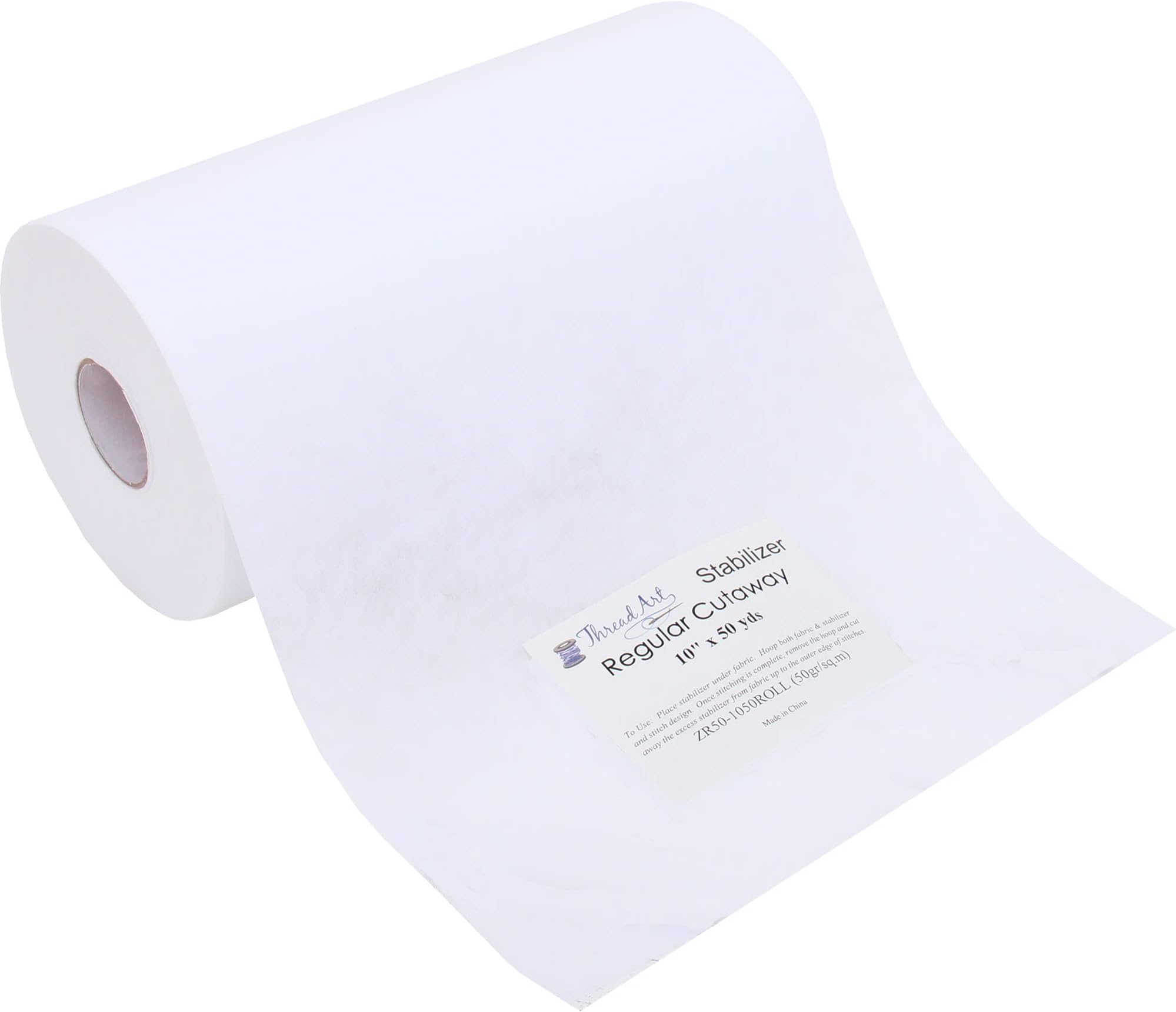 Threadart Cutaway Embroidery Stabilizer | 1.8 oz Medium Weight | 10" x 50 yd Roll | for Machine Embroidery | Additional Styles of Cutaway, Washaway, Tearaway, Sticky in Rolls and Precuts