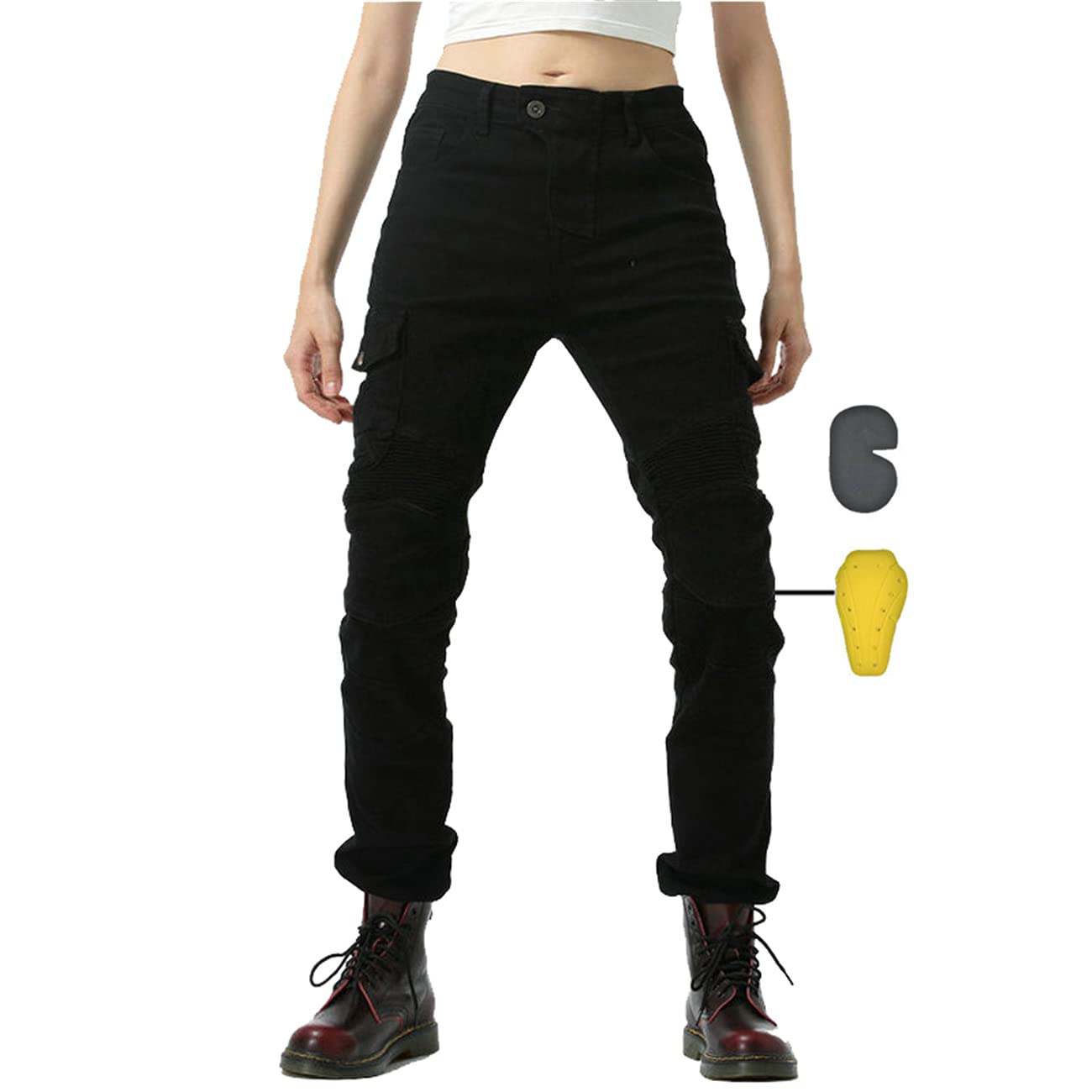 SHUOJIA Homme Pantalon Moto,Jeans Moto Très Extensible Coupe-Vent Imperméable Randonnee Pantalon De Travail Cargo Racewear Protection Moto Pantalon Avec 4 Protéger Pads Amovibles (XXS