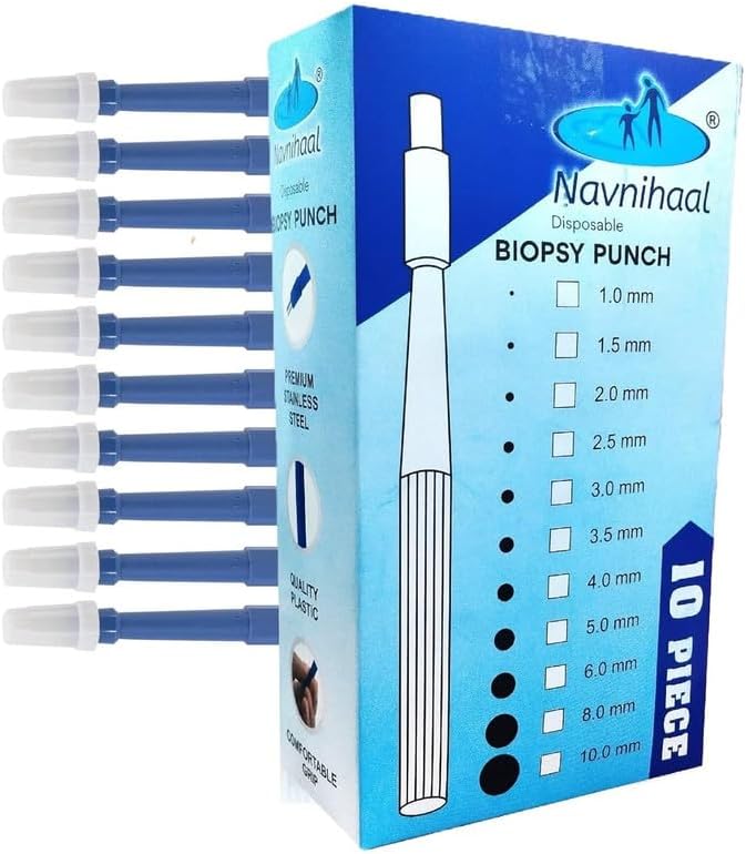 Disposable Biopsy Punches (Pack of 10) with Protective Cap, Sterile, Single Punch Blade, Indivdually Packed (2.0 MM)_Pack of 5