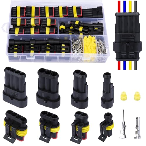 352 PCS Waterproof Car Electrical Connector Terminals Automotive Connector Kit Wire Connector Plug Kit 1/2/3/4 Pin Connectors Male and Female for Car Truck Motorcycle Boat Marine