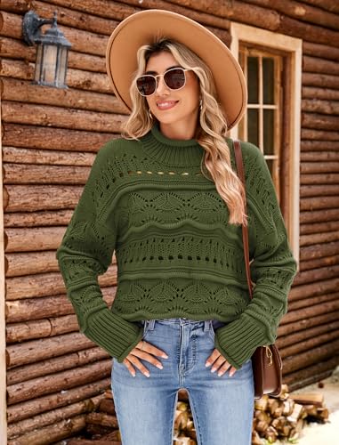 ZAFUL Women's Sweaters Turtleneck Crochet Hollow Out Long Sleeve Sweater Cute Fall Winter Casual Pullover Jumper Tops2