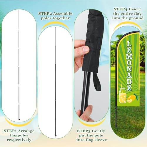 Image of Remagr 2 Pack Lemonade Feather Flag 7 ft Advertising Swooper Flag Sign Windless Lemonade Banner with Pole Kit and Ground Stake for Businesses Restaurants Outside Ground(Green Yellow)