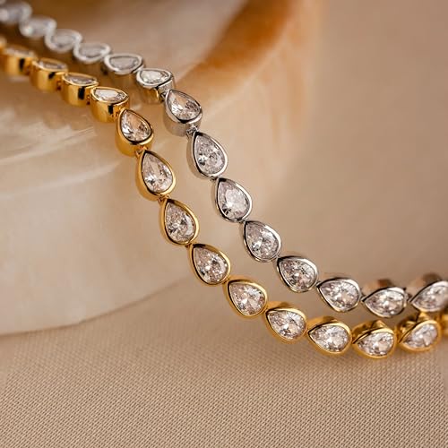Caitlynminimalist Bold Cz Diamond Gold Sterling Silver Classic Tennis Bracelet Stackable Gold Bracelet For Women thumb #2