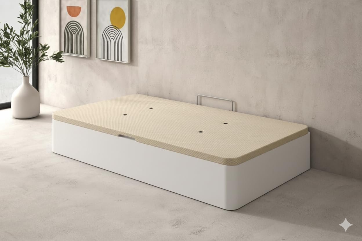 SHIITO | Modelo Dakotta – Canapé 90x190 cm con Apertura Lateral | Tapa 3D Transpirable | Gran Capacidad – Color Blanco – 90x190x35 cm