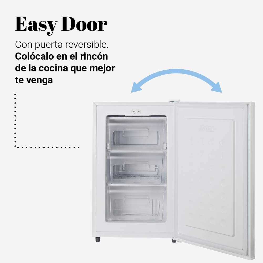 UNIVERSALBLUE Congelador Bajo Encimera Blanco | Congelador Arcón Refrigerador Vertical | Volumen 73 litros | 2 cajones abatibles + 1 | Clasificación E | Puerta Reversible |