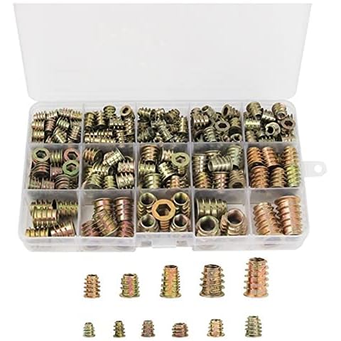 Aspthoyu 230 Piece Screw-In Nut Set Threaded Insert Nuts M4 M5 M6 M8 M10 Drive Nut Furniture Hex Drive Head Nut Thread Zinc Alloy Tool for Wood Furniture Cover