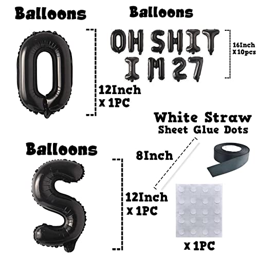 Image of Oh I'm 27! Latex Balloons 16 Inch Black Hallo Twenty Seven Cheers to 27 Years Old Theme Decor for Man Woman Happy 27th Birthday Party Photo Studio Prop Flag Decorations Favors Supplies