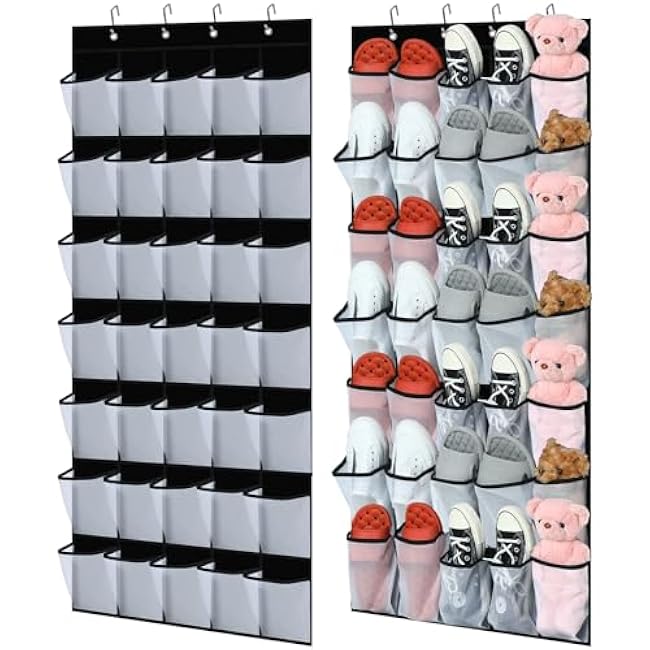 Windyun Over the Door Hanging Shoe Rack Organizer, Black Mesh 70 Large for Closet