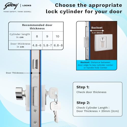Image of Godrej Pin Cylinder | Europrofile Pin Cylinder | Suitable for Main & interconnecting Doors | 1CK 90mm | Satin Steel Finish | Door Thickness Upto 70mm | 3 Keys | 5 Years Warranty