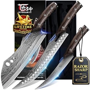 Butcher Knife Set, 3 PCS Kitchen Knives Set for Cutting, Meat Cleaver Chef Knife Set, Japanese Style High Carbon Steel Knives Set, Chopping & Slicing & Boning for Home and BBQ, Ideal Gift
