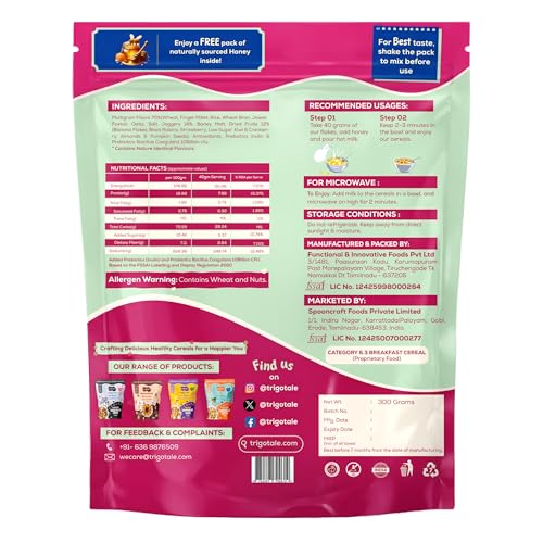 Image of TrigoTale Antioxidant Thrive Flakes | High protein breakfast Cereals & muesli | Rich in Antioxidants | with Prebiotics & Probiotics | Made of 7-Grains | with Real Fruits, Almonds & Seeds | 300g
