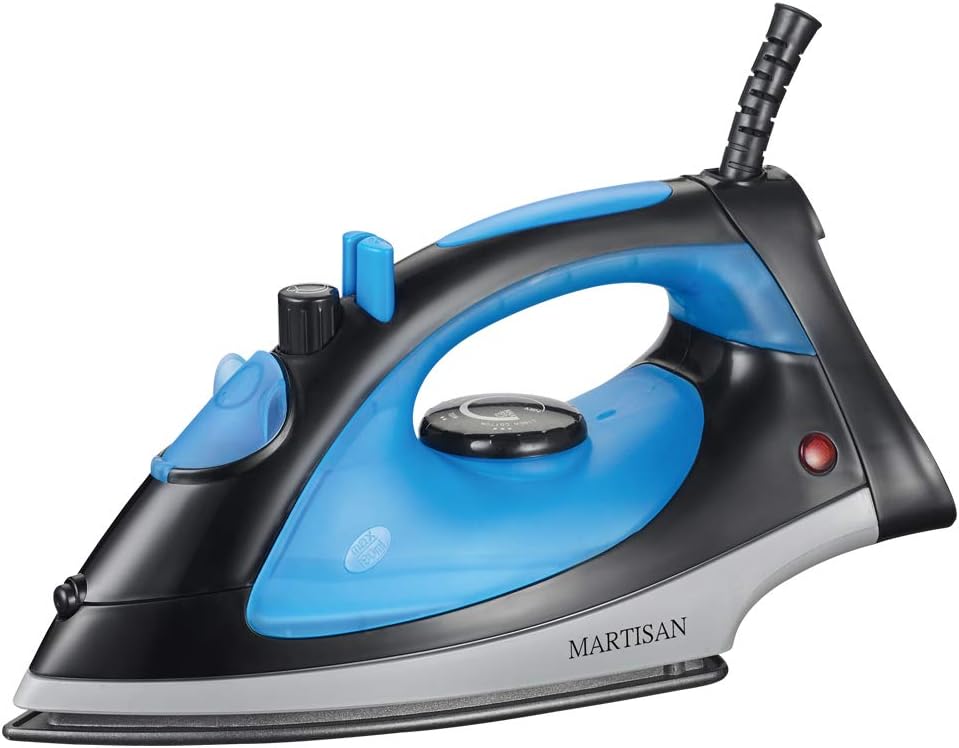 MARTISAN Compact Steam Iron 1200W, Nonstick Soleplate Lightweight Iron, Variable Temperature Steam, Blue/Black