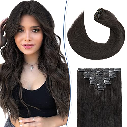 Image of Clip in Hair Extensions Real Human Hair S-noilite #1B Natural Black Double Weft hair extensions 18 Inch Clip in Real Human Hair for Women Balayage Straight 7PCS 125g
