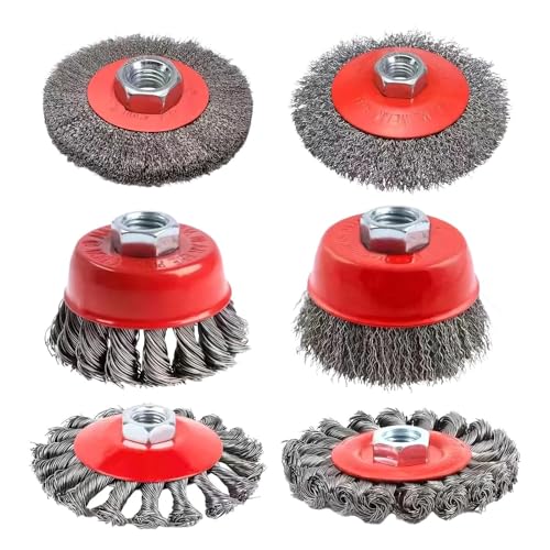 ディスクグラインダー用ワイヤーホイール - 6個セット研磨ホイール、M14取り付け対応 | 金属加工や溶接クリーニング、錆落としや木工作業に最適なポリッシングアタッチメント、工業用メンテナンスやDIY修理にも役立つ高耐久アクセサリー