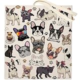 DOOX French Bulldog Canvas Tote Bag, Reusable - Shopping/Grocery/Beach/Gifts Bag - Birthday & Christmas Gifts for Women