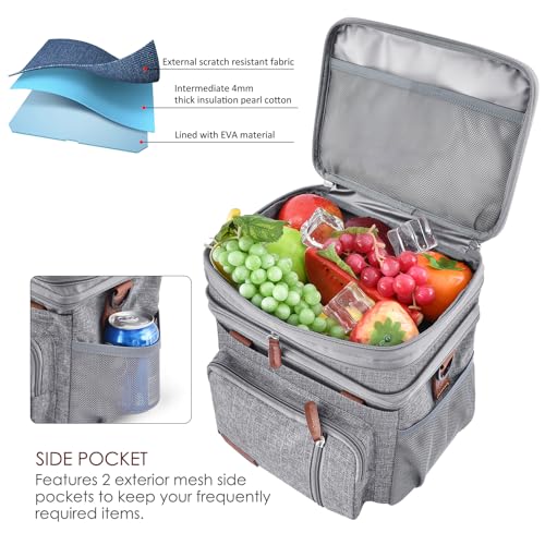 Image of MIYCOO Lunch Bag & Lunch Box for Women Men, Double Deck Leakproof Insulated Soft Large Adult Camping Cooler bag for Work, Beach, Picnic, Travel (Grey, 15L)