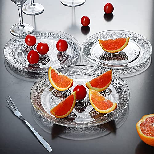 Image of MARTVIA Glass Serving & Dinner Plate 6.5 Inch, Set of 4 Crystal Clear Glass Plate, Vintage Dinnerware for Pasta,Salad,Dessert Serving Party Fruits, Snacks Home Wedding Decor for Gift Set (MV-1)